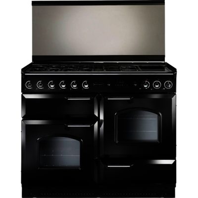 Rangemaster Classic 110cm Dual Fuel 94700 Lidded Range Cooker in Black with Chrome Trim and FSD Hob